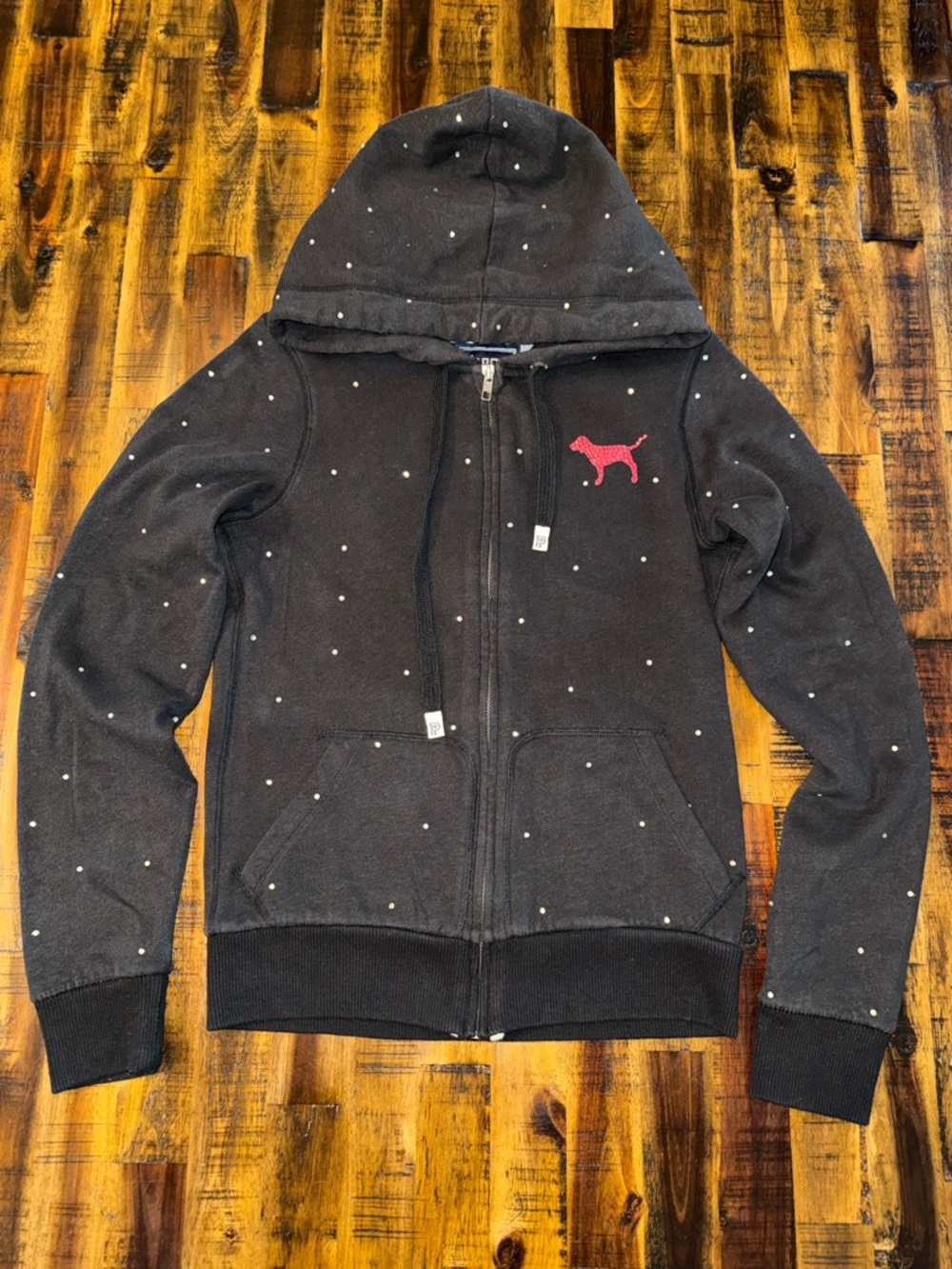 DREAM ON PINK bling rhinestone rainbow whimsy women's zip-up hoodie. black sz S - Picture 2 of 6